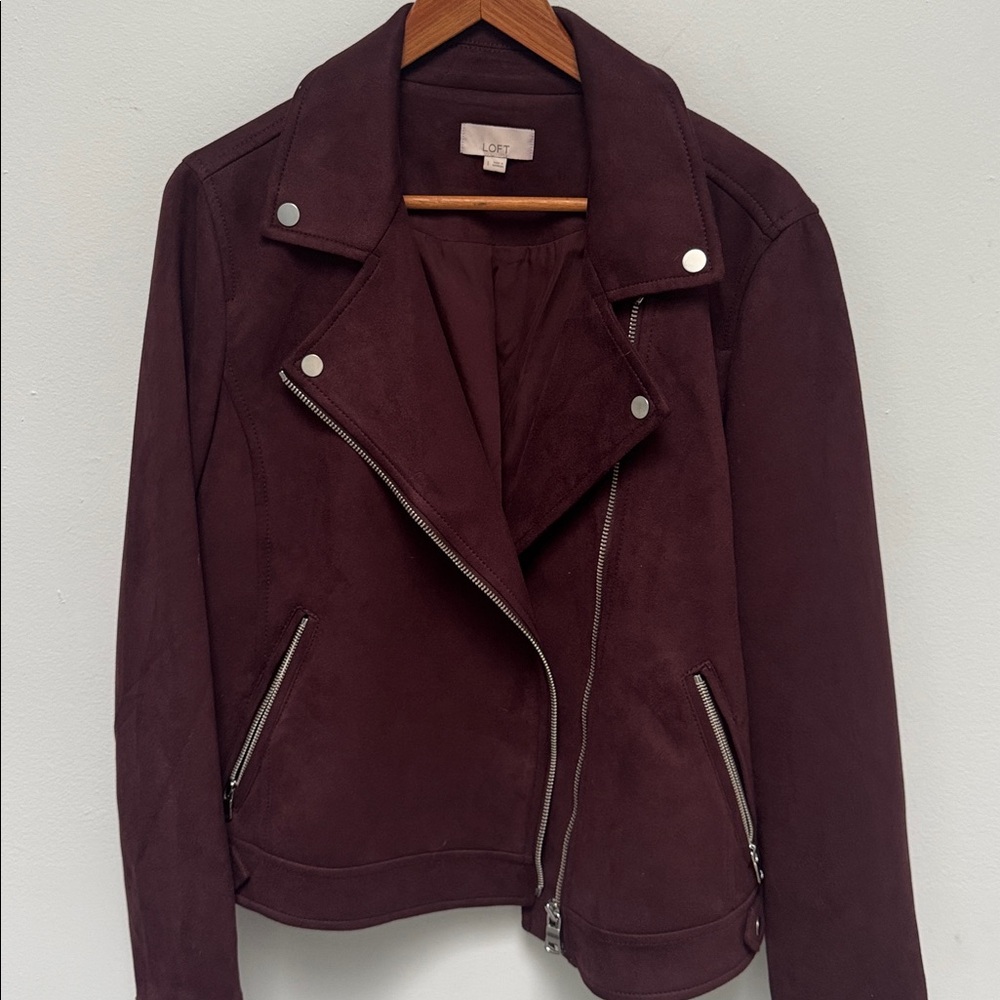 LOFT Faux Suede Rich burgundy Moto Jacket size L
